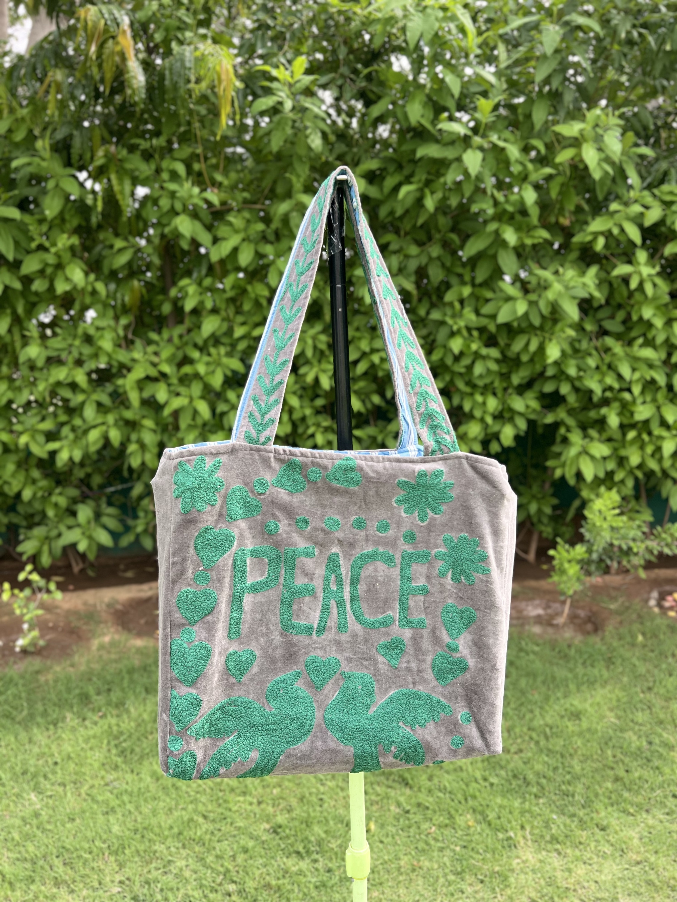 Grey with Emerald Green Embroidery