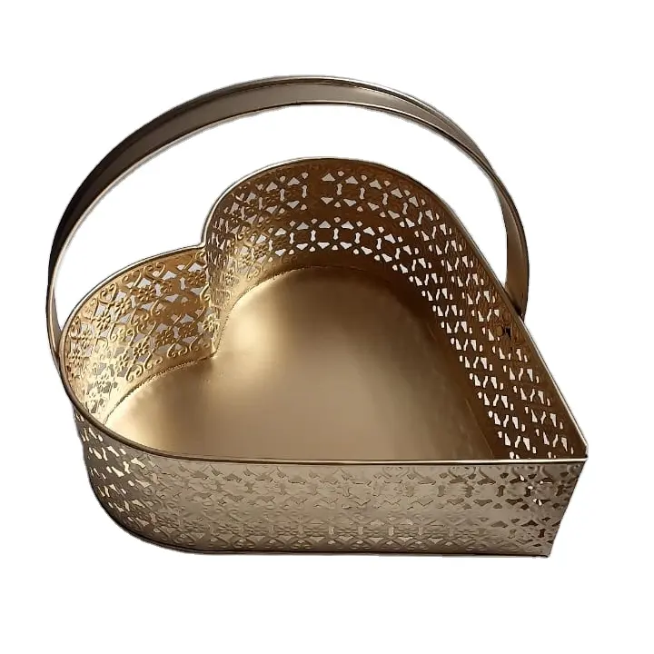 Cesta de cozinha personalizada em forma de coração, cesta com alça, utensílios para sala de estar, armazenamento, fonte de metal, extra unusual
