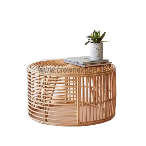 Mesa de café moderna em rattan, tabela de café e chá de bambu, formato redondo, decoração para sala de estar, móveis de tecido