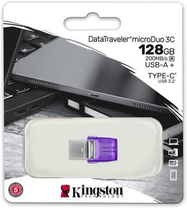 Kingston DataTraveler microDuo 3C 64GB 128GB 256GB USB-<strong>C</strong> &amp; USB-<strong>A</strong> <strong>Flash</strong> Drive Speeds up to 200 MB/s USB 3.2 Gen 1 Duo Connector - Product Image 4