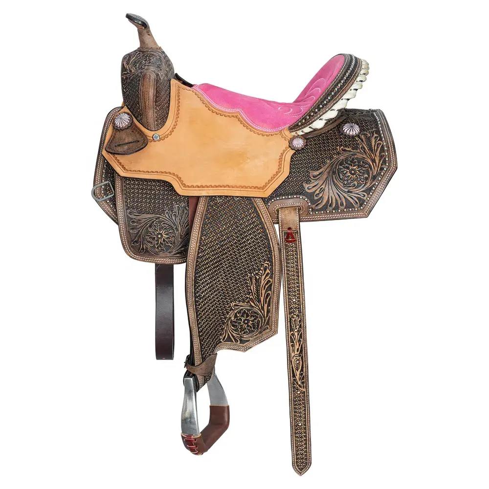 Western Horse Saddle Tack Set Suede Leather Seat Custom Designer Brown Wade Western saddle available in sizes