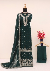 Chic Winter Glam Semi-Chinon Silk Salwar Kameez Indian Clothes with <strong>Sequence</strong> &amp; <strong>Coding</strong> Embroidery for Seasonal Festivities