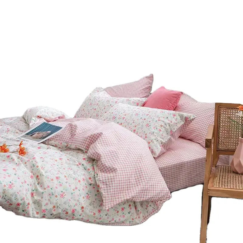 Oem conjunto de cama de algodão puro com estampa de plantas, capa de edredom leve e respirável de alta qualidade, coleção de roupas de cama
