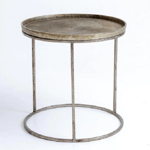 镀锌金属新设计铁乡村镀锌茶几高品质圆形金属边桌纹理 - Product Image 1