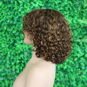 <strong>12</strong> <strong>Inch</strong> Short Bob <strong>Remy</strong> Wig Water Wave 180% Density Full Machine Made Human Hair Ladies No Tangle No Shedding Reddish Lace Bangs - Product Image 4