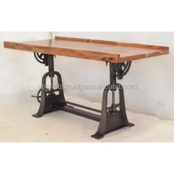 Mesa superior de madera de acacia ejecutiva de dibujo de pie de oficina ajustable de elevación manual americana antigua Industrial