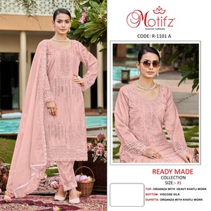 Wholesale Organza Embroidered Shalwar Kameez with Heavy Khatli Work, Viscose Silk Bottom &amp; Dupatta Elegant &amp; Stylish - Product Image 2