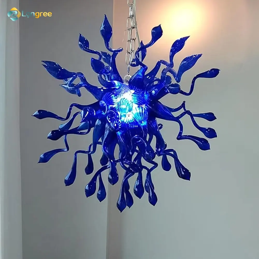 Único Cobalto Azul Lágrimas Mão Soprado Lustre De Vidro D28 "Moderno Sputnik Luminária de Teto para Sala de Entrada Foyer