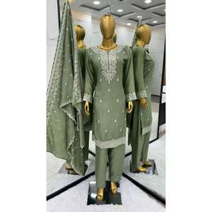 LATEST CHINON SILK EMBROIDERY WORK TOP <strong>BOTTOM</strong> WITH DUPATTA GREEN - Product Image 3