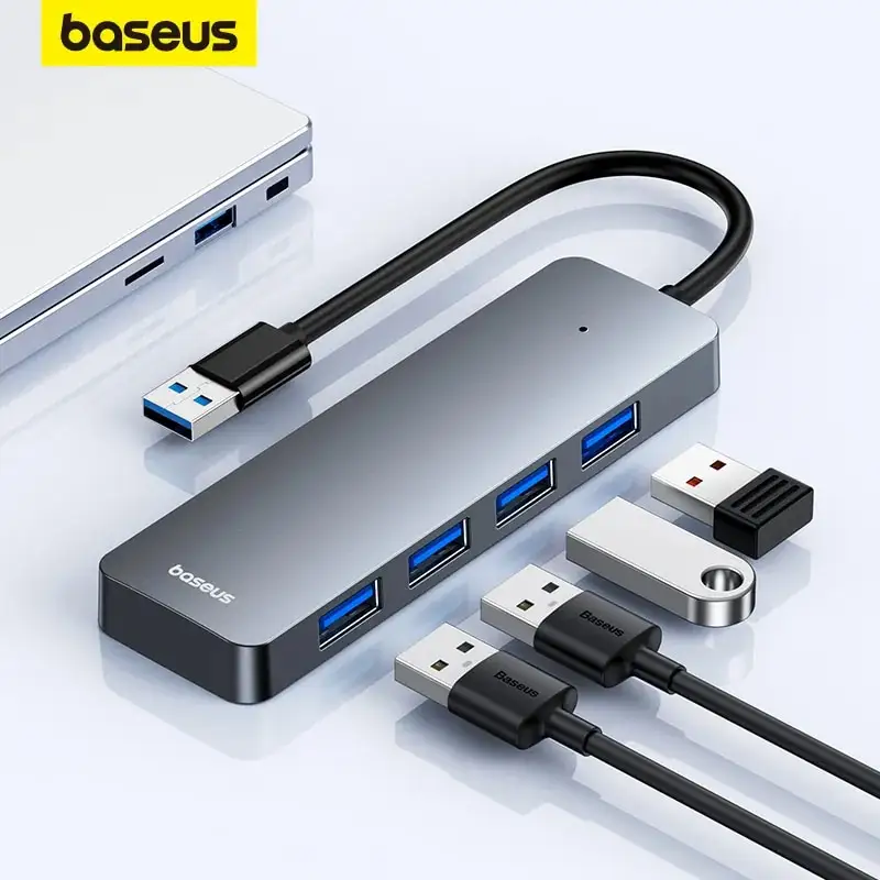 Baseus-Hub USB 3 0 4 ports ABS pour ordinateur portable, adaptateur multi-répartiteur pour Xiaomi Lenovo Macbook PC, accessoires informatiques