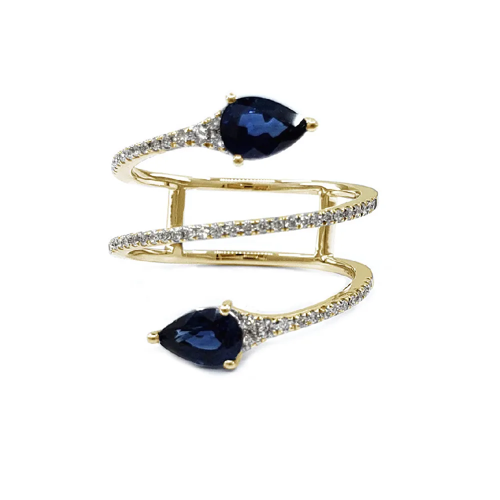 Breve tempo di consegna gioielli affidabile fascia alta platino oro giallo diamante naturale Royal pera blu zaffiro fede nuziale per donna