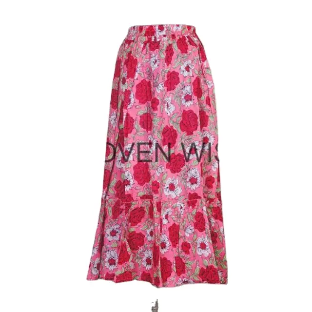 Wholesale And Manufacture Indian Block Printed Long Skirt, Pure Cotton Floral Print Skirt Dress, Boho Hippie Women's Maxi Skirt