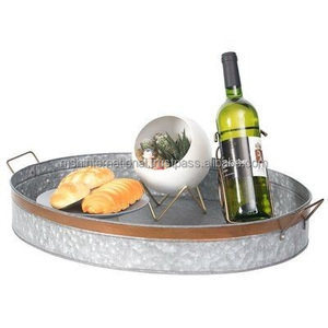 批发定制大复古镀锌圆形金属服务厨房食品冰块锡盘带手柄 - Product Image 2