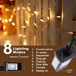 36FT 100 <span class=keywords><strong>LED</strong></span> Plug-In <span class=keywords><strong>String</strong></span> Lights Auto-Timer IP65 Control remoto a prueba de agua 8 modos blanco cálido para jardín al aire libre Patio césped - Product Image 3