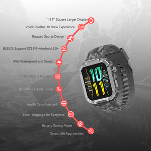 Novo Rugged Smart Watch Homens IP68 À Prova D' Água BT <span class=keywords><strong>Calling</strong></span> Esporte Fitness Voice Assistant 100 + Modos Esportivos Ao Ar Livre Smartwatch