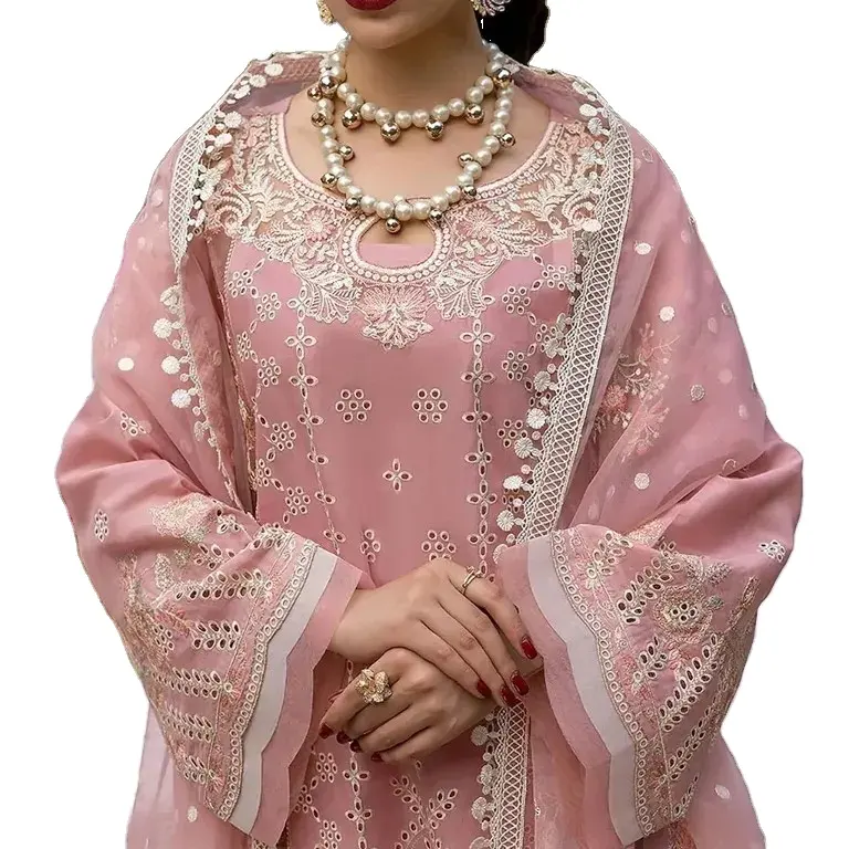 Pakaian desainer pesta gaya Pakistan SalwarKameez dengan gaun kerja bordir berat dengan Dupatta harga rendah