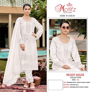 Premium Organza Embroidered Shalwar Kameez with Rich Khatli Work Viscose Silk Bottom &amp; Dupatta for Adults for Winter Occasions - Product Image 5