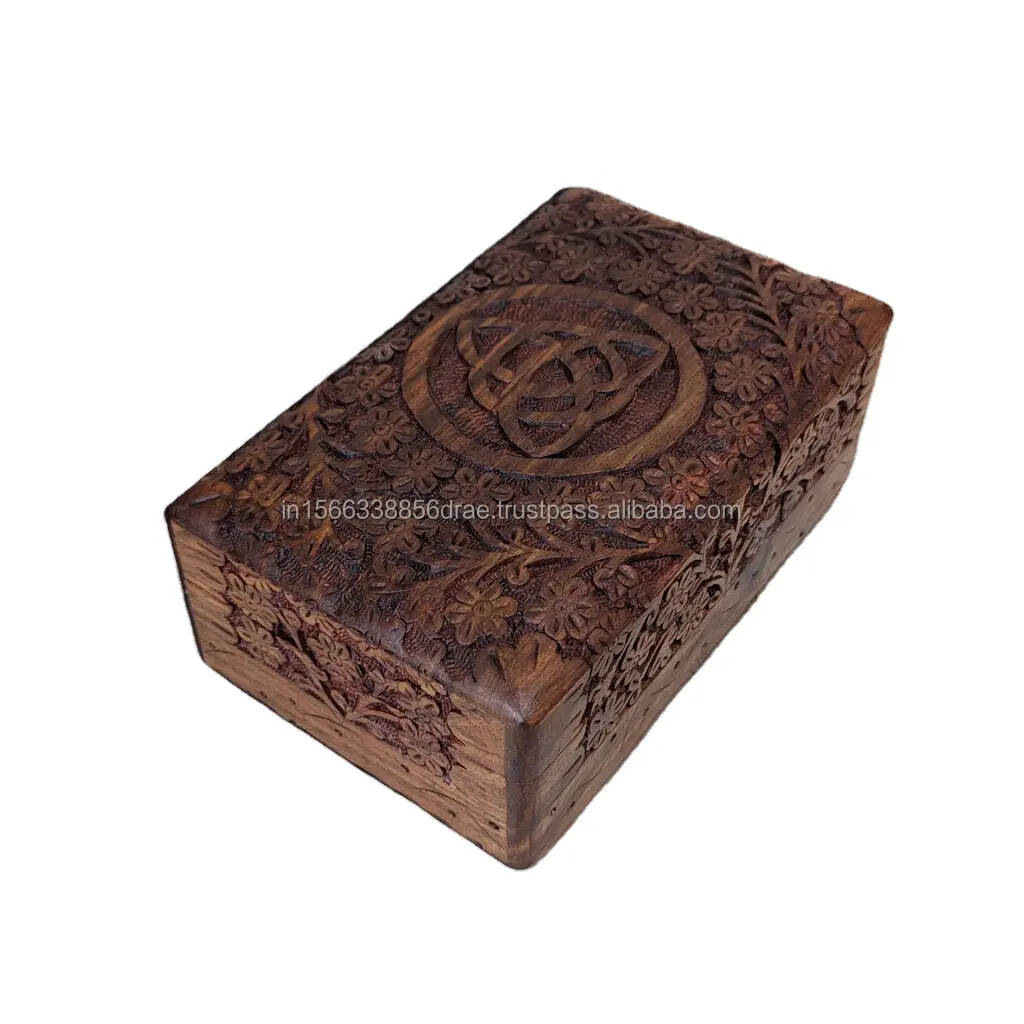 Caja de almacenamiento de madera tallada a mano de color quemado de diseño único de excelente calidad superventas para compra a granel a precio de fábrica