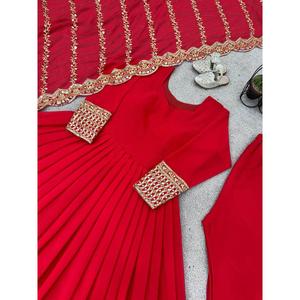 FASHIONABLE GEORGETTE EMBROIDERY SEQUENCE WORK GOWN BOTTOM WITH DUPATTA <strong>RED</strong>