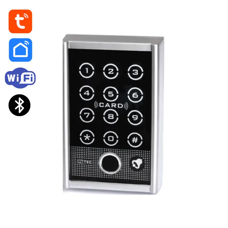 miTEC 2024 New Standalone Access Control Keypad with Fingerprint NFC MiFare Card Support Tuya Smartlife with Alarm AUX Output