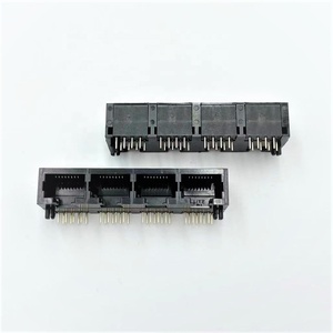 Özelleştirilmiş dik açı Cat5e RJ45 kadın soketli konnektör 1x4 port PCB <span class=keywords><strong>Jack</strong></span> siyah