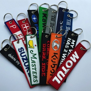 Nhà Máy Biểu Tượng Tùy Chỉnh Nhãn Hai Mặt Cá Nhân Văn Bản Và Thêu Vải Keychain Dệt Vá Keyring Thẻ - Product Image 1