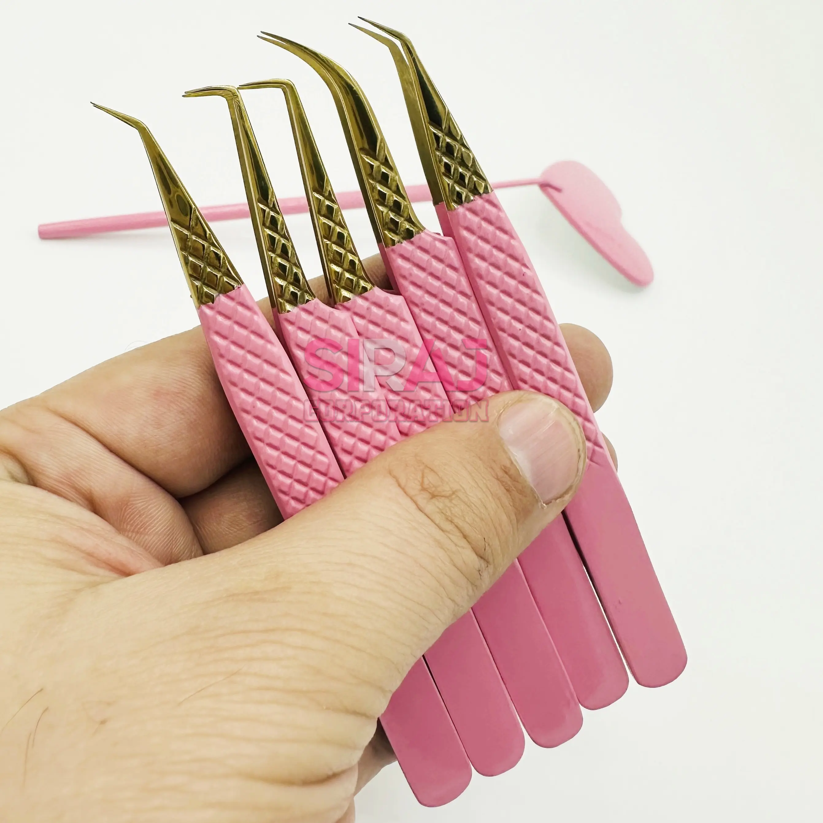 New Gold Tip Tweezers Pink Tweezer Eyelash Extension Tweezer High Quality Stainless Steel Custom Logo Offer Packing