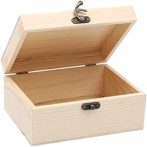 ヒンジ付き蓋付き大型木製ボックスロック付きソリッドアカシアウッド収納ボックス天然木目スムーズ仕上げ記念品ボックス