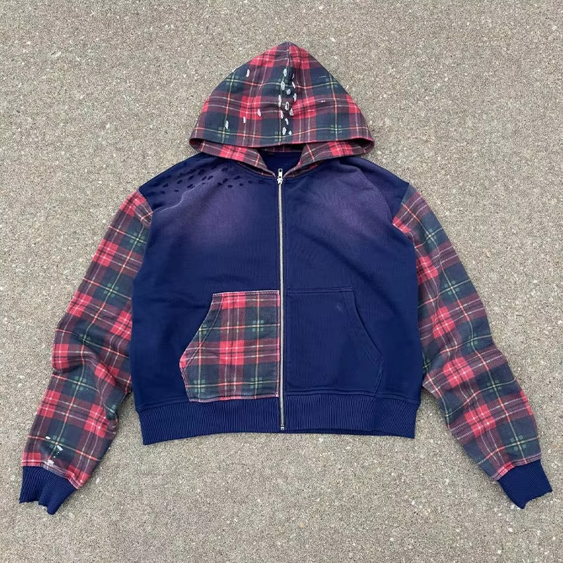 Bleu marine + carreaux rouges et vert foncé