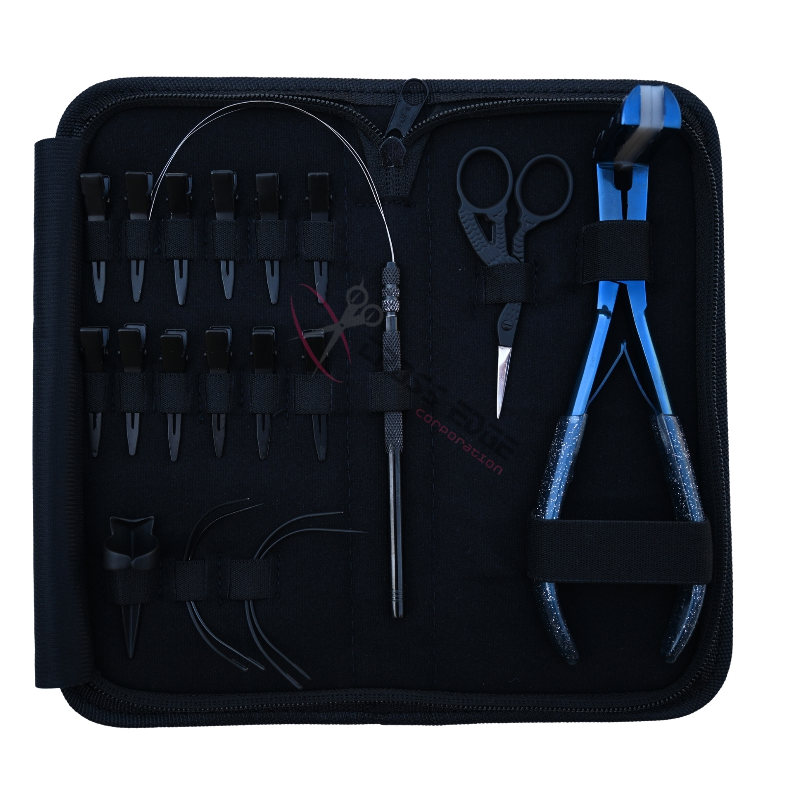 Pince à ruban adhésif bleu avec outils noirs