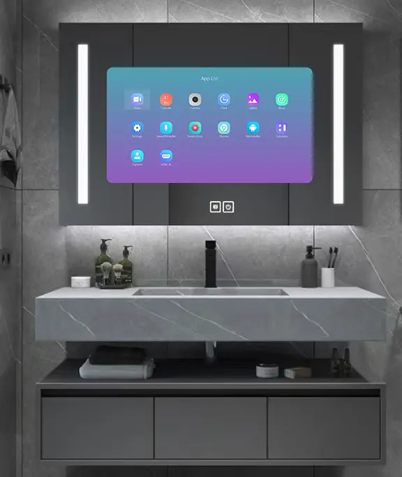 Grande specchio personalizzato con luce a LED e Touch Screen TV luce regolabile ideale per Hotel e bagno specchio TV