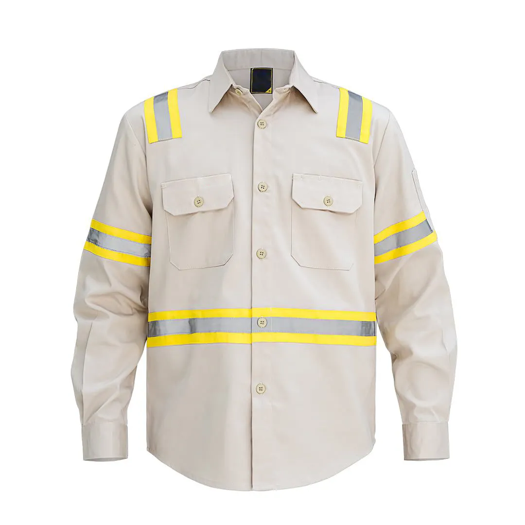 Camiseta 100% algodão com combinação de cores Hi-Vis, camiseta branca cremosa retardadora de chamas rip stop