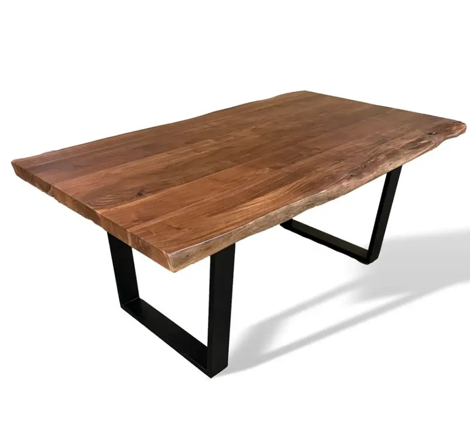 Плита из дерева акации, Индустриальный обеденный стол с U-образными ножками из твердой древесины акации, для домашней мебели
