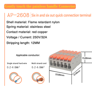 <strong>Terminal</strong> <strong>Blocks</strong> Connectors Quick <strong>Terminal</strong> <strong>Block</strong> AP-2608 6-in 6-Out Wire Connector the Painless Handle <strong>Fixed</strong> Guide Rail - Product Image 2