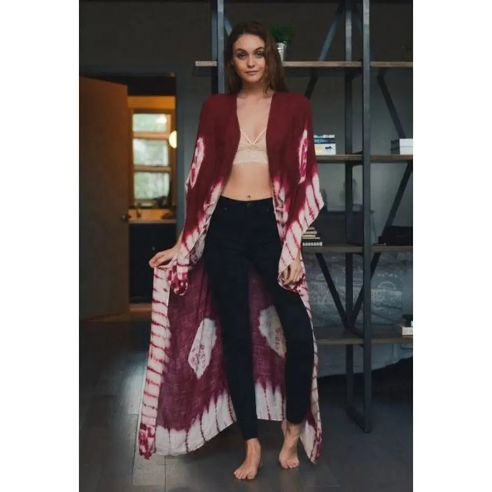 Longue Robe Kimono Tie Dye, Robe portefeuille, style Boho, manches longues, devant ouvert, vêtements pour femmes