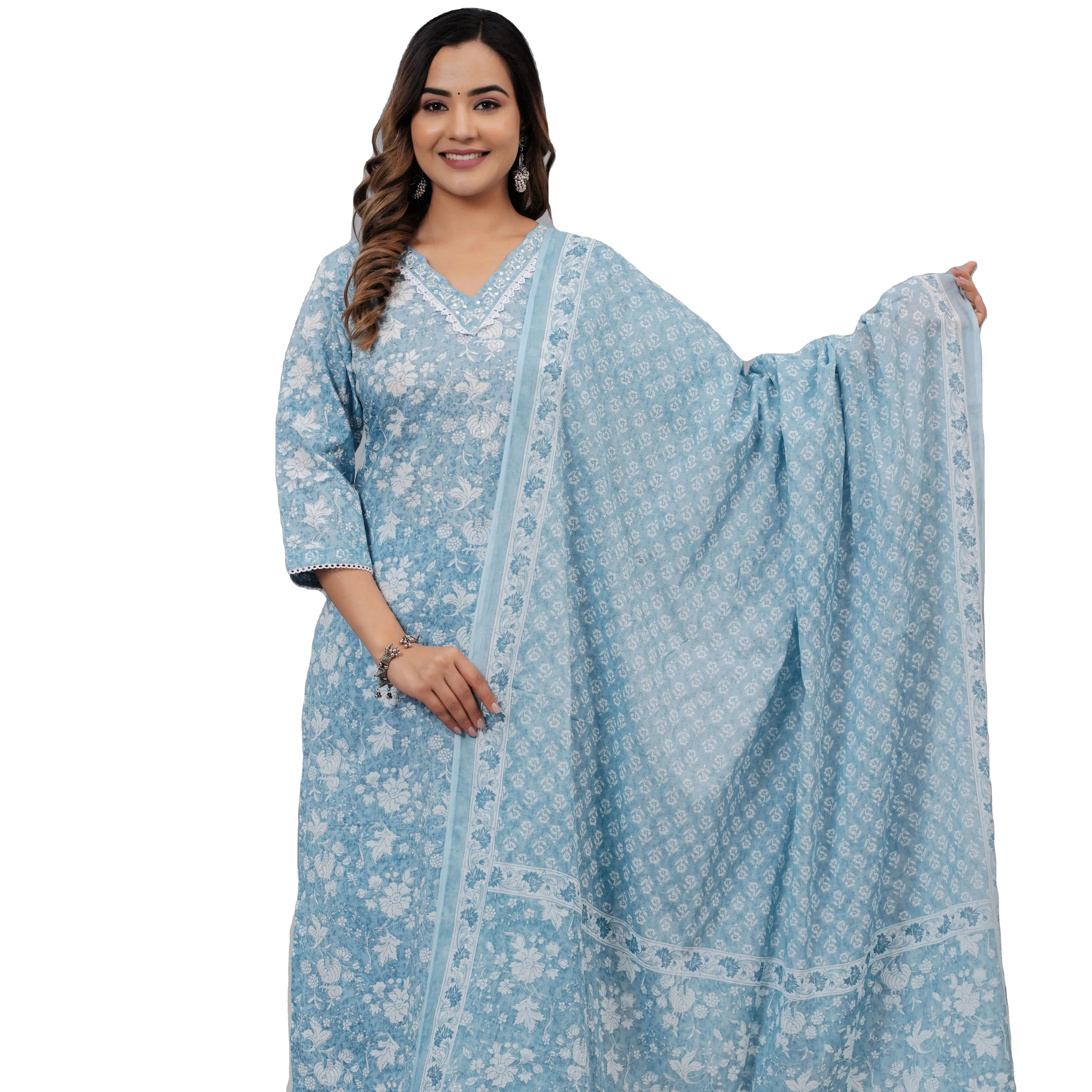 2023 hermoso algodón bordado Salwar Kameez para mujeres Kurtis con Dupatta para mujeres boda fiesta desgaste Kurta conjunto para niña