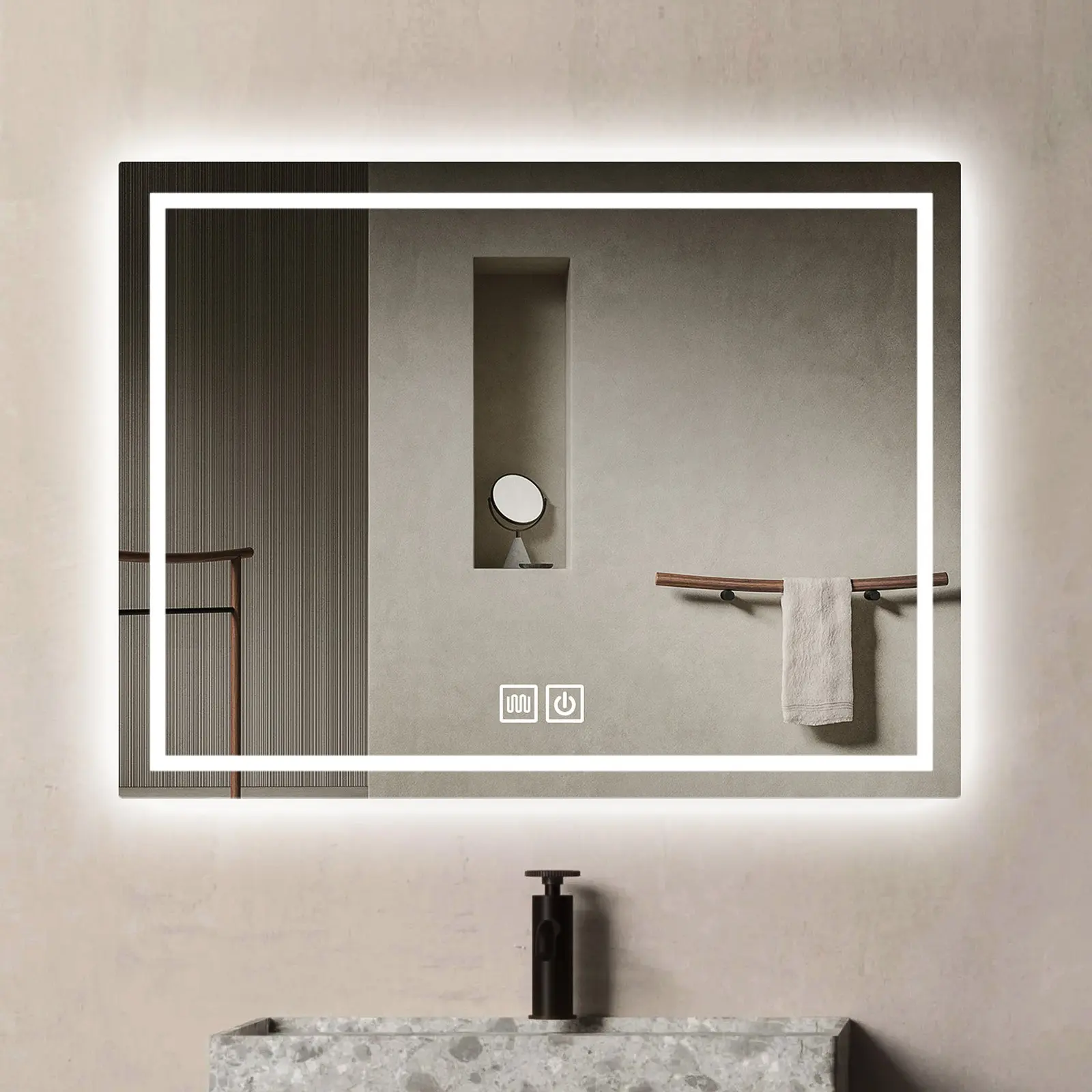 Espejo grande Rectangular antivaho montado en la pared, para Hotel y baño, con luz LED