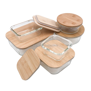 Piccola copertura in legno di bambù rettangolare Lunch Box forno a microonde cassaforte in vetro borosilicato Silicone sigillato Thermos per la conservazione degli alimenti