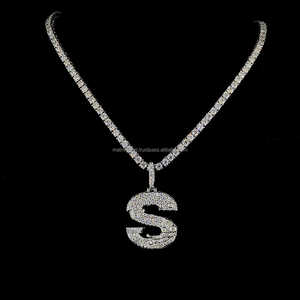 Güzel takı 3MM tenis kolye erkekler ve kadınlar takı 925 gümüş buzlu Out Hip Hop mektup "<span class=keywords><strong>S</strong></span>" Vvs Moissanite kolye