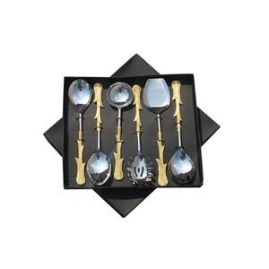 <strong>Shell</strong> <strong>Design</strong> Aluminum Serving Spoon With Gold Polished Set of 6 With Gift Box Modern <strong>Flatware</strong> Cutlery Set Suppliers India - Product Image 1