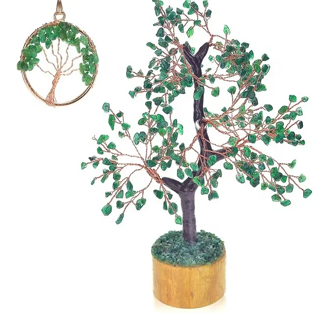 Árbol de jade verde Feng Shui para decoración del hogar y la Oficina, piedra Natural auténtica, cristal de piedras preciosas, curación Reiki