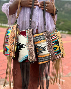 Yeni batı şık Saddled battaniye Tooled deri askılı çanta yüksek kalite aztek deri Crossbody çanta Vintage çok renkli çanta - Product Image 4