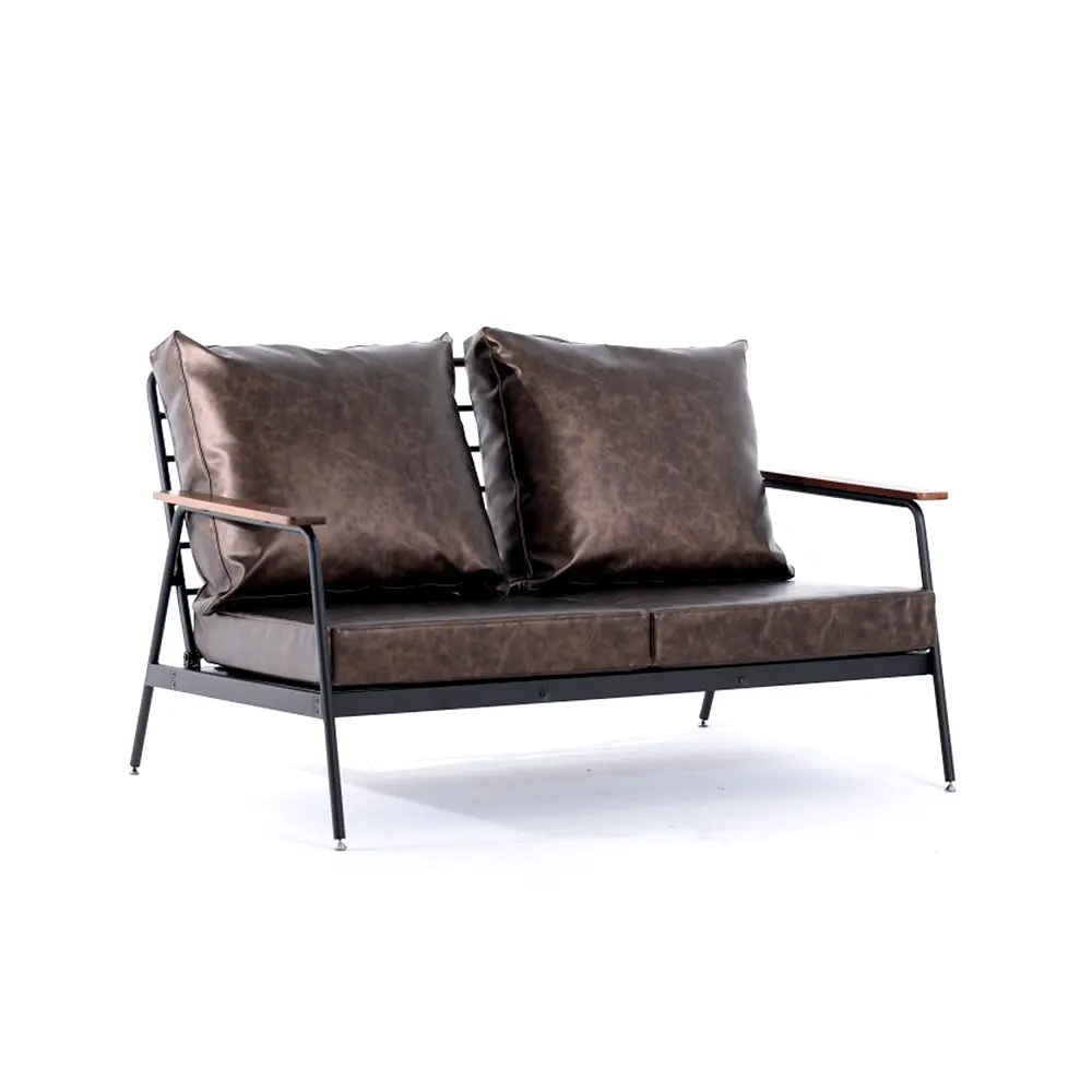 Классический дизайн PU кожаный диван с 2 сиденьями и металлическими подлокотками