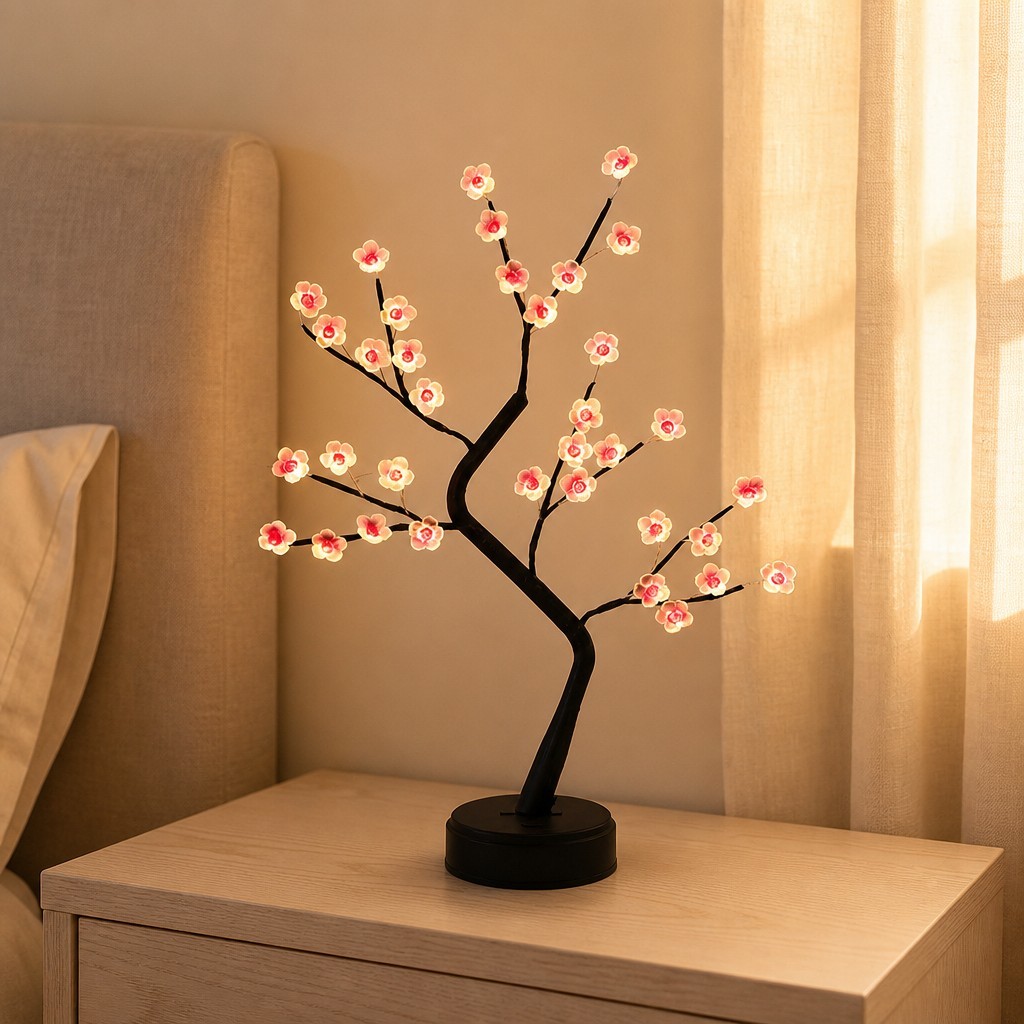 Arbre lumineux à 36 LED en forme de fleur de prunier avec branches noires