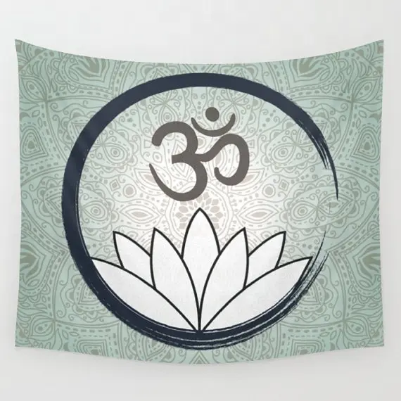 Vendita calda 2023 mandala all'ingrosso pareti arazzo colore neutro Yoga Ohm simbolo con loto
