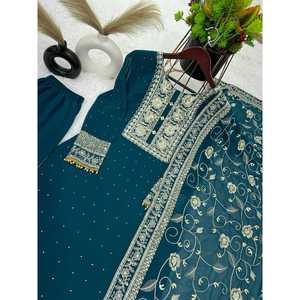 ATTRACTIVE GEORGETTE EMBROIDERY SEQUENCE WORK TOP <strong>BOTTOM</strong> WITH DUPATTA RAMA - Product Image 4