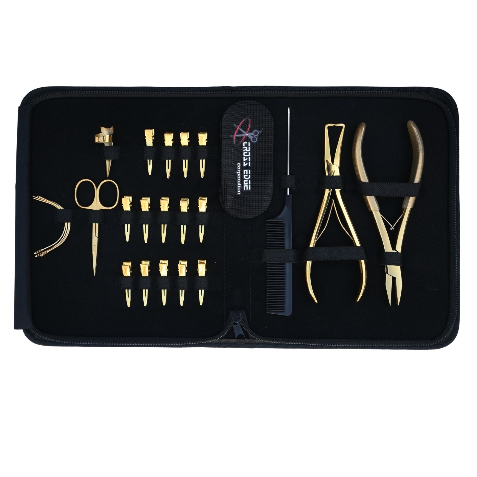 Kit d'outils pour extensions de cheveux dorées
