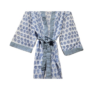批发商宽松碎花块印花棉短和服睡袍女开衫比基尼夏季穿和服沙滩性感遮盖物 - Product Image 5
