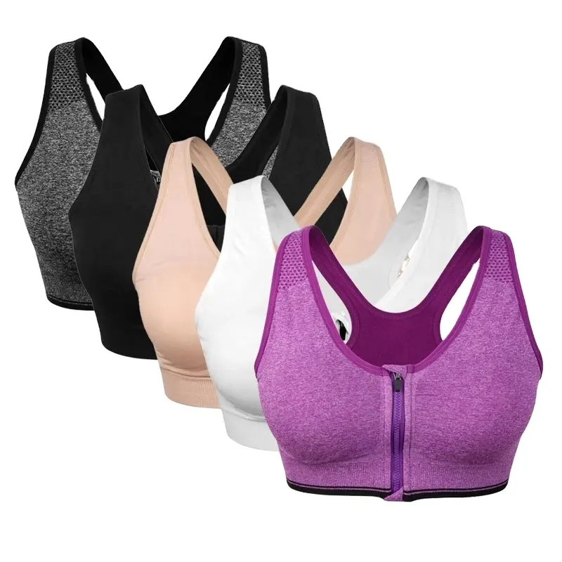 Soutien-gorge de sport pour femmes, vêtements Push Up, Logo personnalisé OEM, pour exercices de Yoga, fermeture éclair frontale,