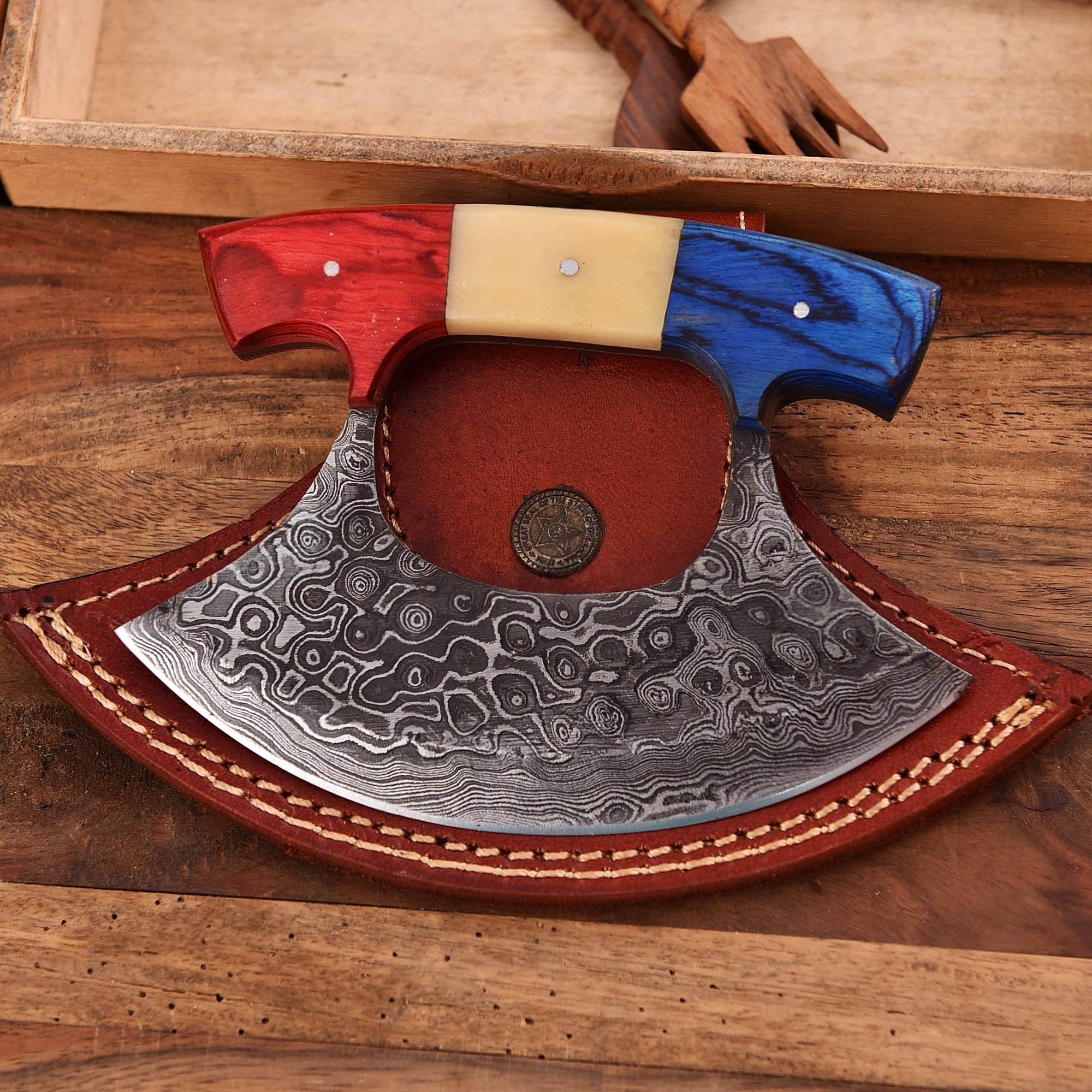 Acero de Damasco, hueso de camello y madera